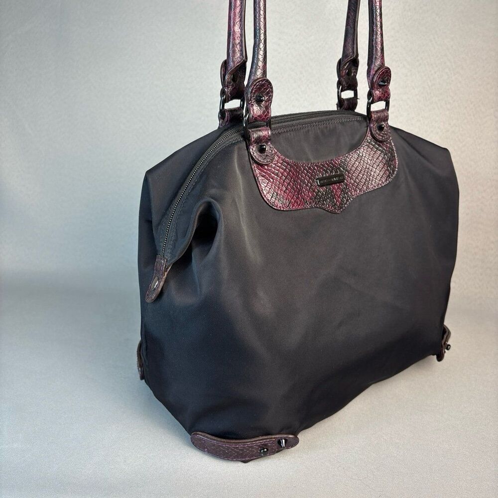 Rebecca Minkoff Purse Shoulder Bag Black Nylon Tote with Red Snakeskin & Spikes